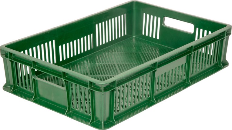 Ящик 600х400х140 мм перфорированный с ручками зеленый купить в Челябинске Ящик 600х400х140 мм перфорированный с ручками зеленый купить в Челябинске