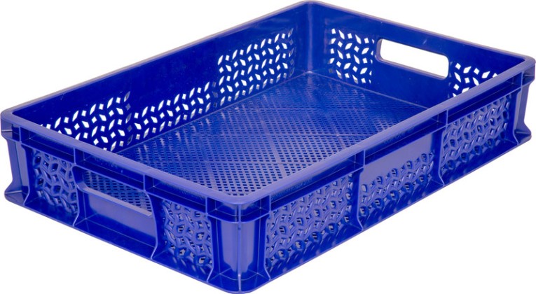 Ящик 600х400х120 перфорированный, с ручками синий купить в Челябинске Ящик 600х400х120 перфорированный, с ручками синий купить в Челябинске