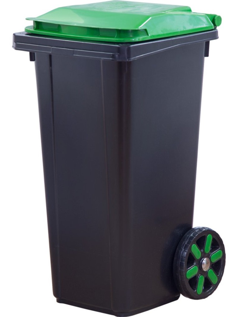 Мусорный бак 60л. с зелёной крышкой цв. чёрный купить в Челябинске