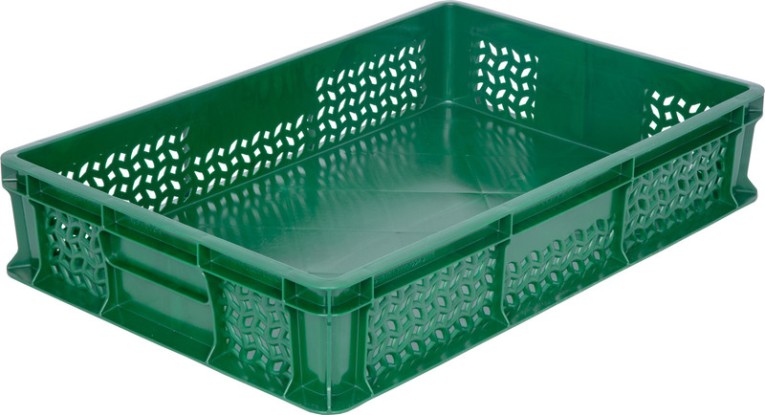 Ящик 600х400х120 мороз. дно сплошное, стенки перфорированные, без ручек зелёный купить в Челябинске Ящик 600х400х120 мороз. дно сплошное, стенки перфорированные, без ручек зелёный купить в Челябинске