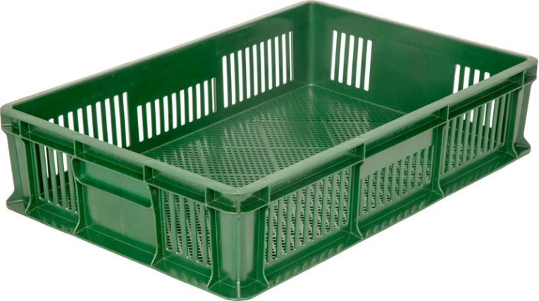 Ящик 600х400х140 мм перфорированный без ручек зелёный купить в Челябинске