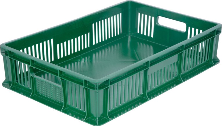 Ящик 600х400х140 мм дно сплош.стенки перф.с ручками зеленый купить в Челябинске Ящик 600х400х140 мм дно сплош.стенки перф.с ручками зеленый купить в Челябинске