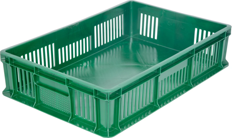 Ящик 600х400х140 мм дно сплош.стенки перф.без ручек зеленый купить в Челябинске Ящик 600х400х140 мм дно сплош.стенки перф.без ручек зеленый купить в Челябинске