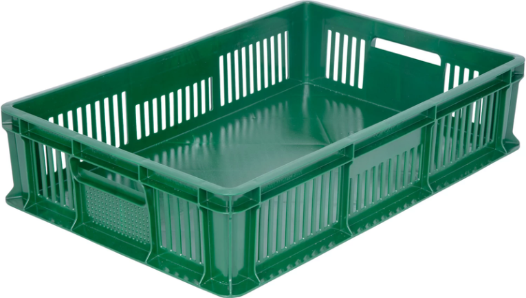 Ящик 600х400х140 мм дно сплош.стенки перф. с полузакрытой ручкой зеленый купить в Челябинске