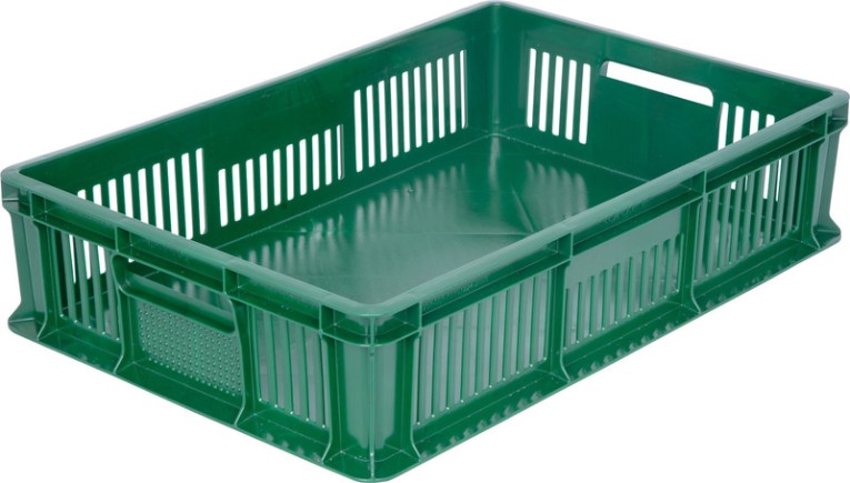 Ящик 600х400х140 мм дно сплош.стенки перф. с полузакрытой ручкой зеленый купить в Челябинске