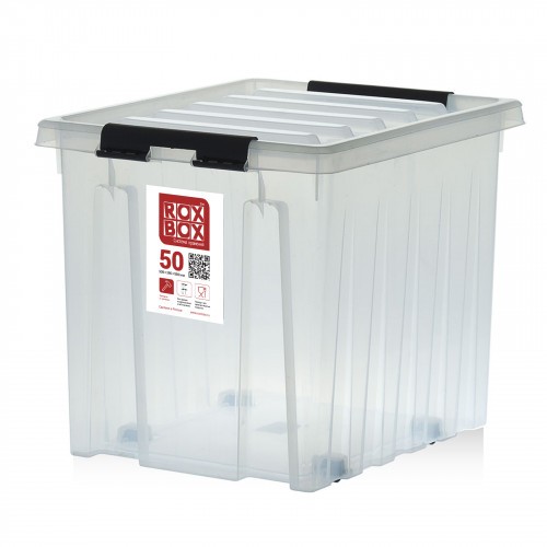 Контейнер Rox Box Original 50 (500х390х390 мм с крышкой и клипсами, на роликах, прозрачный) купить в Челябинске