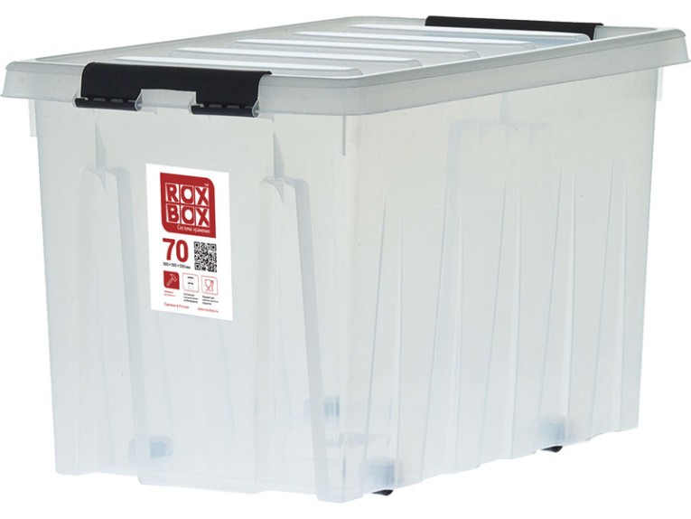 Контейнер Rox Box Original 70 (580х390х350 мм с крышкой и клипсами, на роликах, прозрачный) купить в Челябинске