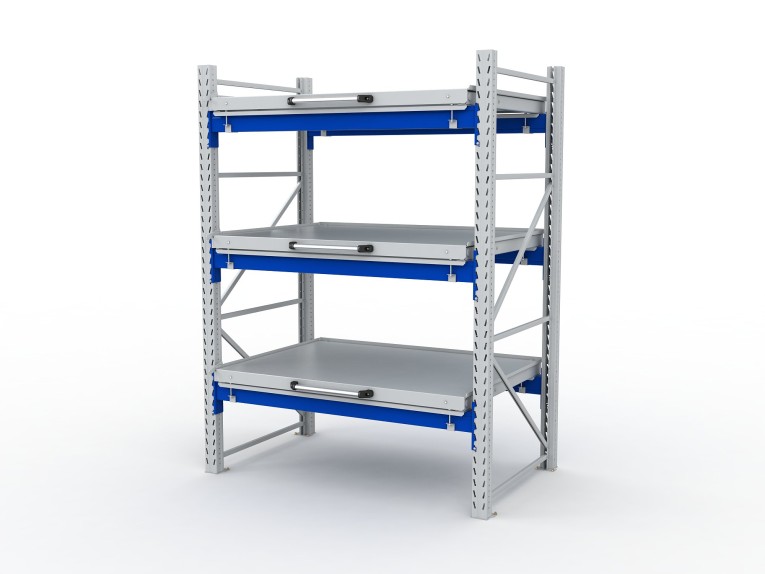 Стеллаж с выкатными платформами S-HEAVY 1000/1300 (3 яруса хранения) купить в Челябинске