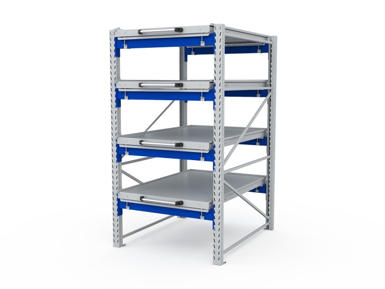Стеллаж с выкатными платформами S-HEAVY 1000/900 (4 яруса хранения) купить в Челябинске